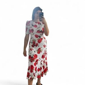 Floral Red and White Dress